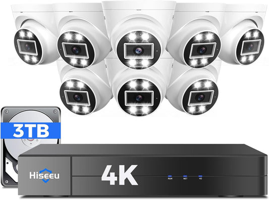 Sistema de Seguridad Hiseeu 4K 16 Channel PoE NVR + 8 Camaras 5MP + 3TB HDD