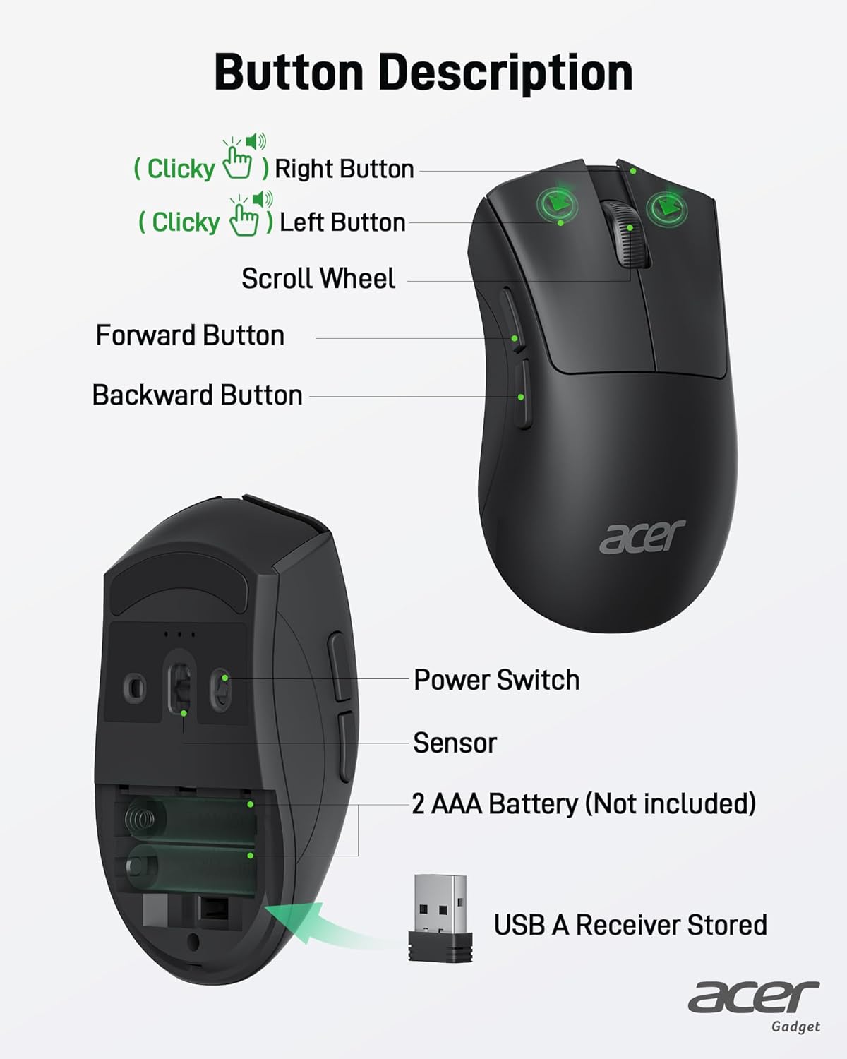 Mouse Acer OMR243 Wireless with 2.4GHz USB A