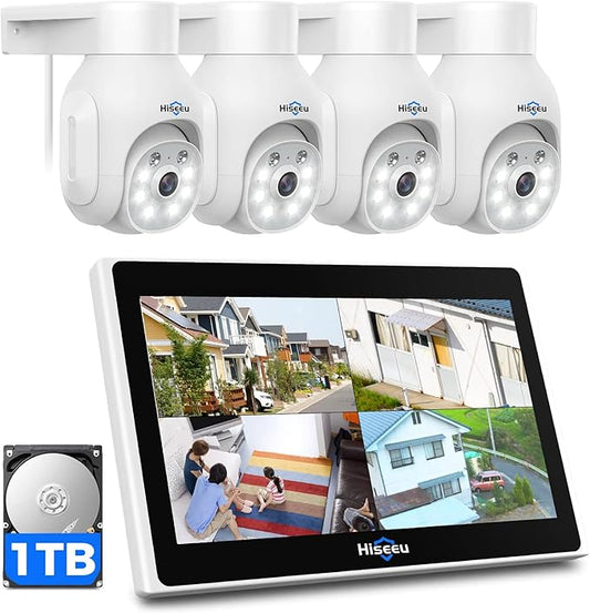 Sistema de Seguridad Hiseeu Inalambrica 4 camaras 5MP + 1 monitor + 1TB HDD