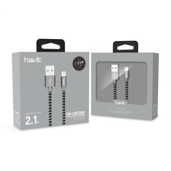 Cable Havit HV-CB728X Lightning iPhone 2.1 A Gris